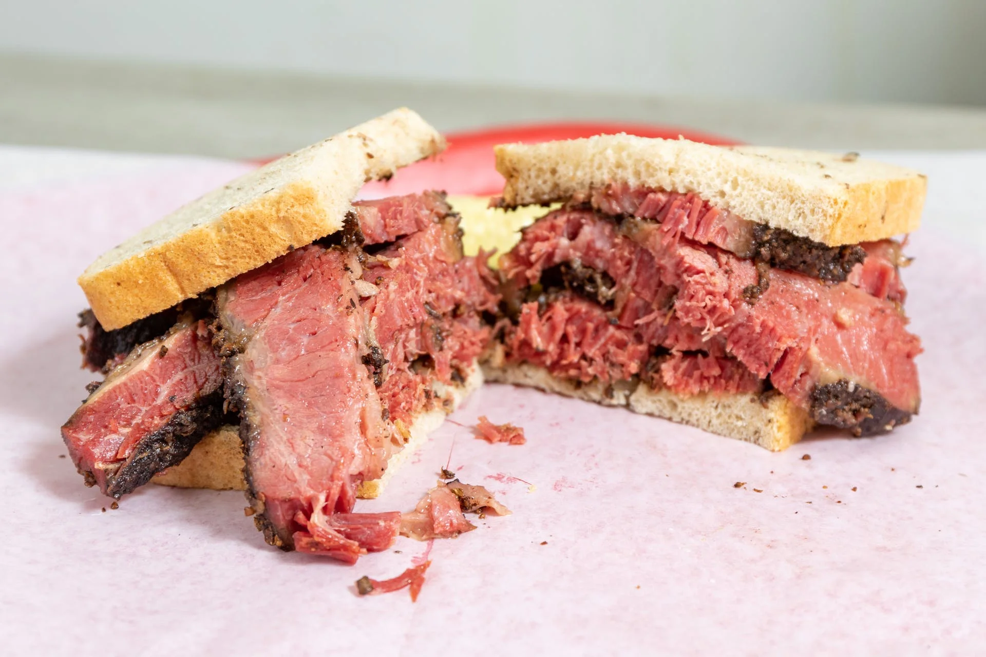 Pastrami and corned beef sandwich